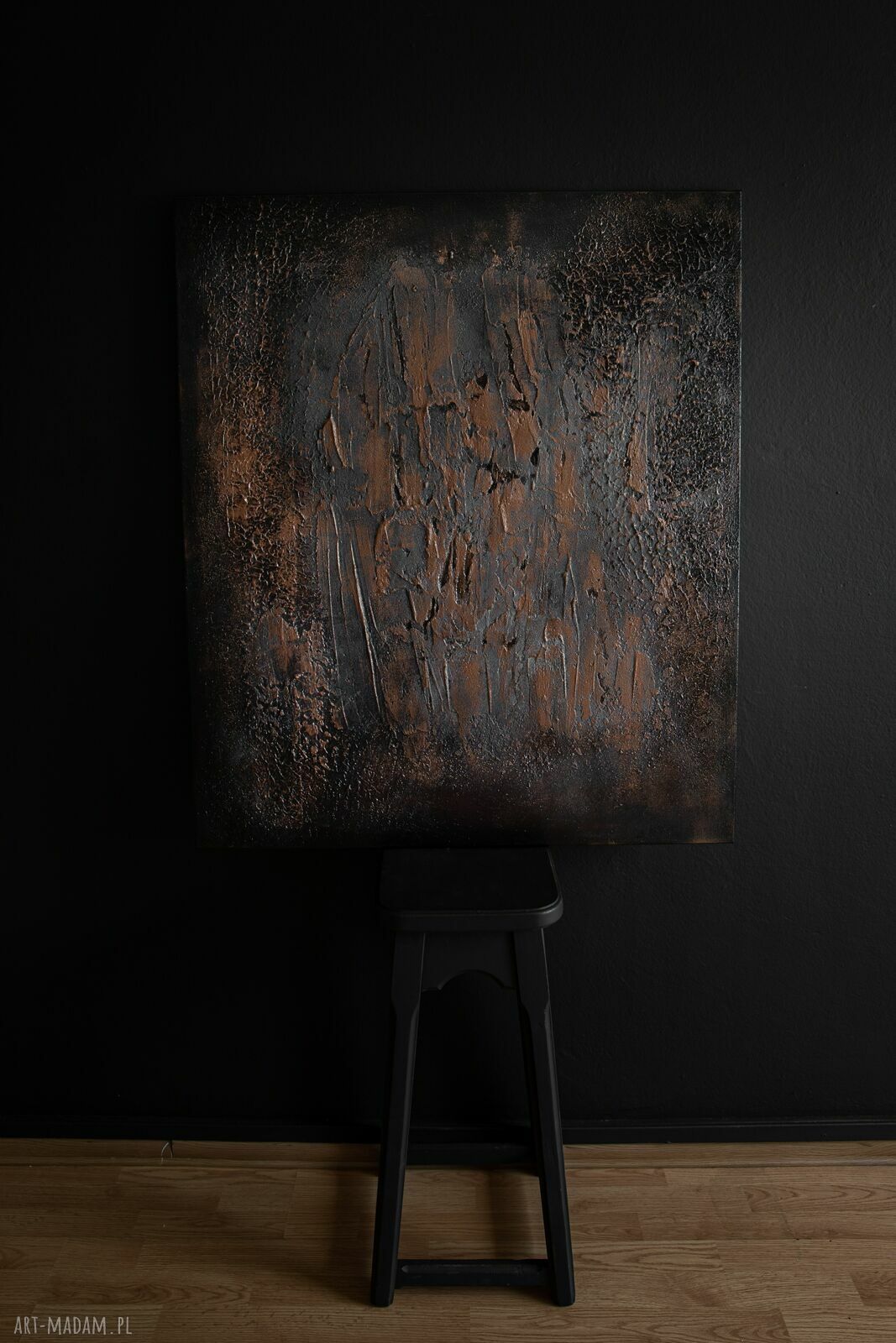 Czarno-miedziany obraz strukturalny 90x80 cm do nowoczesnych wnętrz
