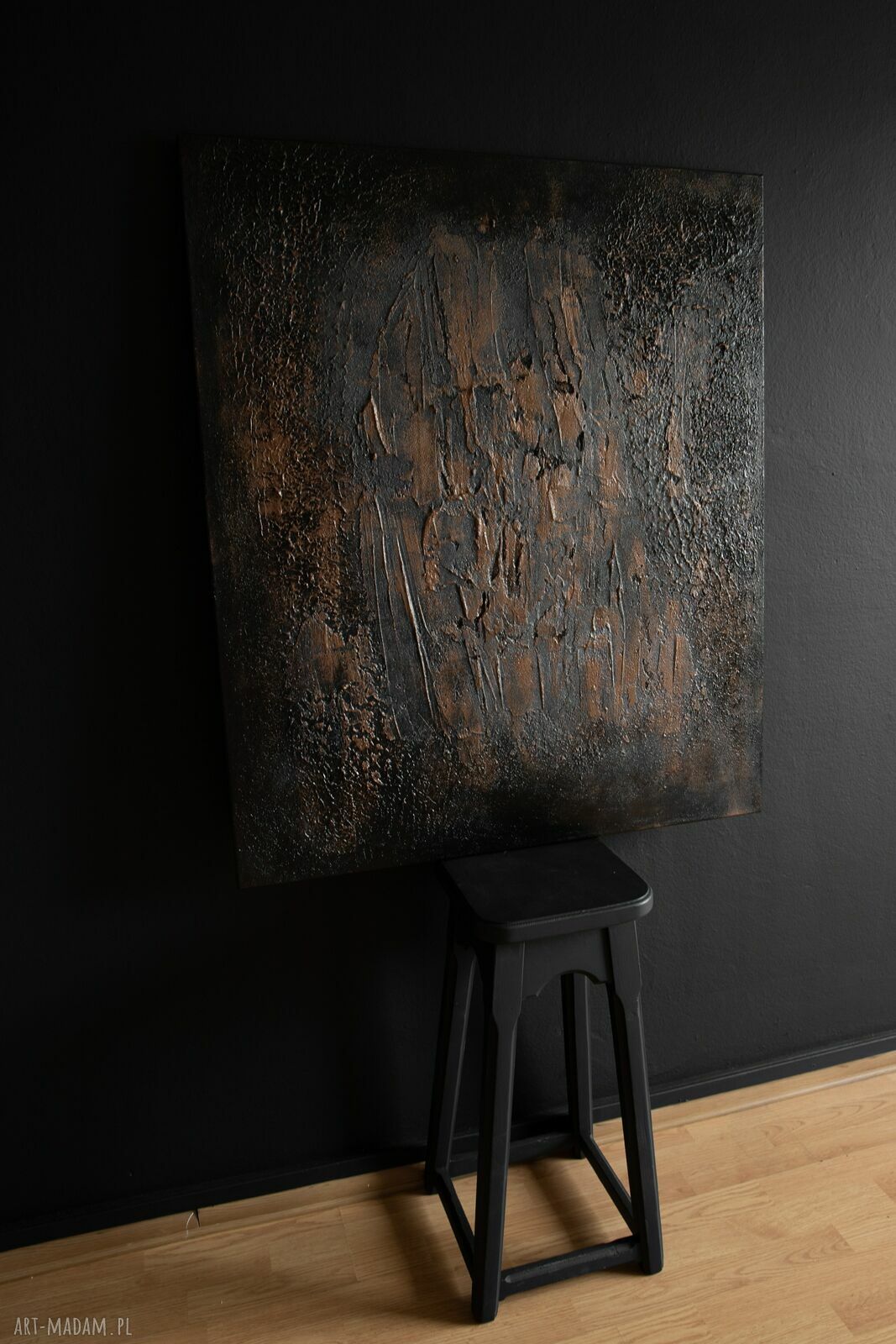Czarno-miedziany obraz strukturalny 90x80 cm do nowoczesnych wnętrz