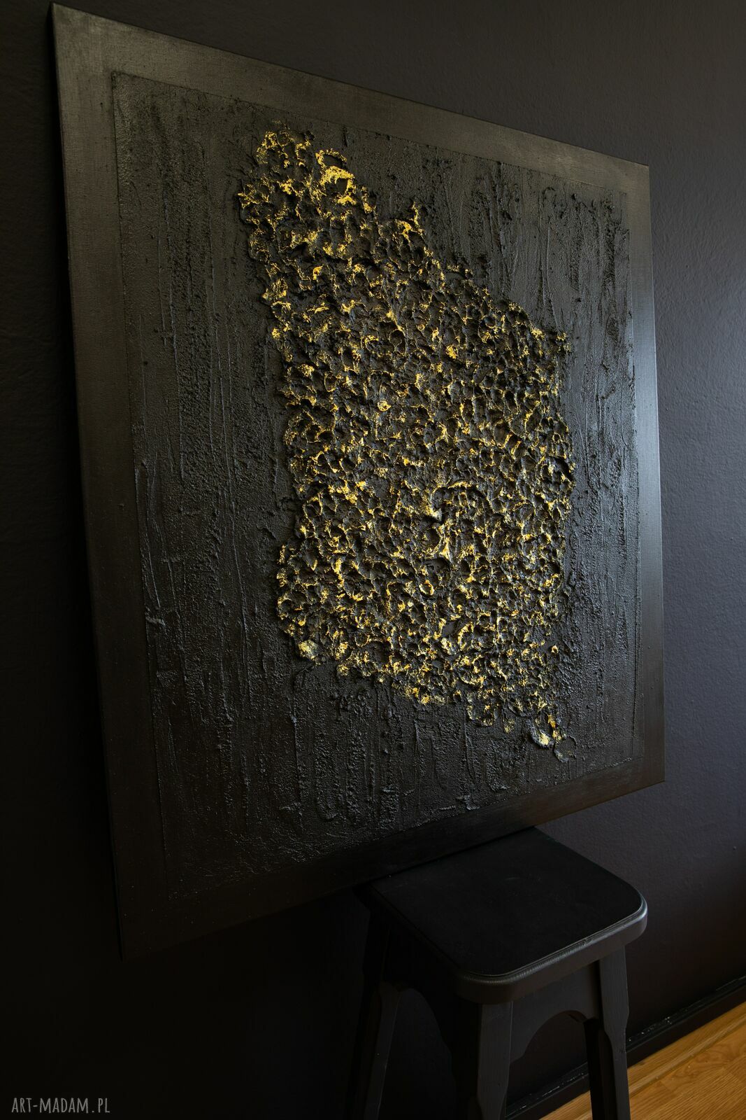 Duży czarno-złoty obraz strukturalny 90x80 cm