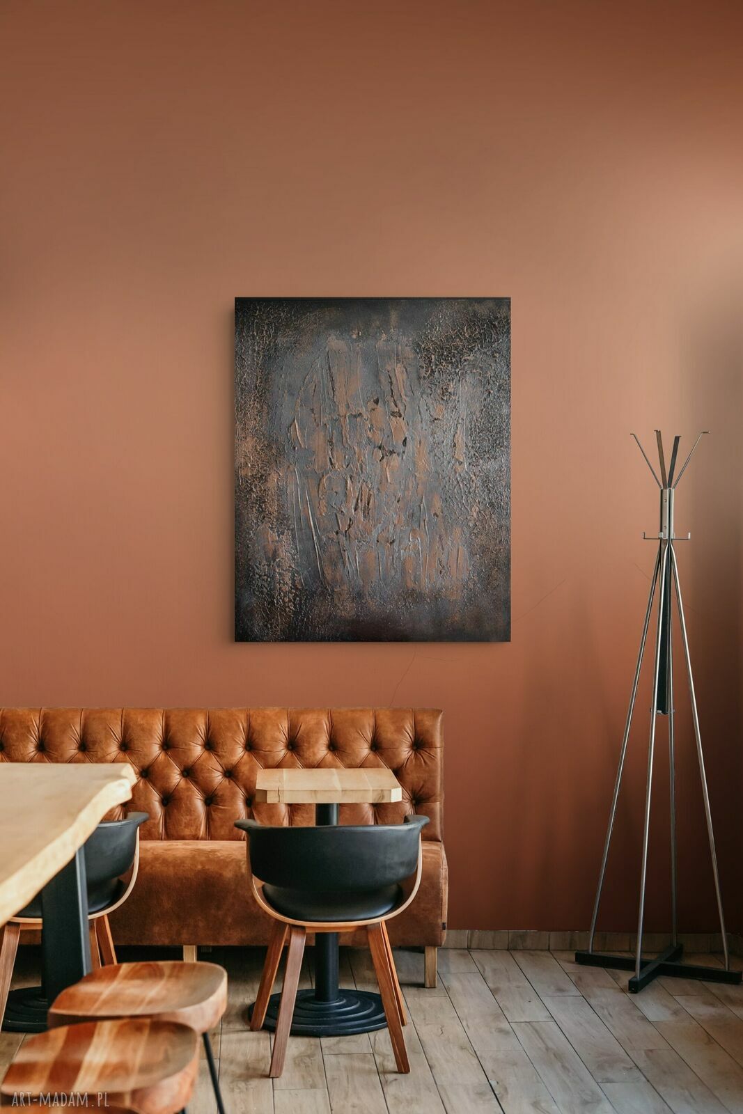 Czarno-miedziany obraz strukturalny 90x80 cm do nowoczesnych wnętrz