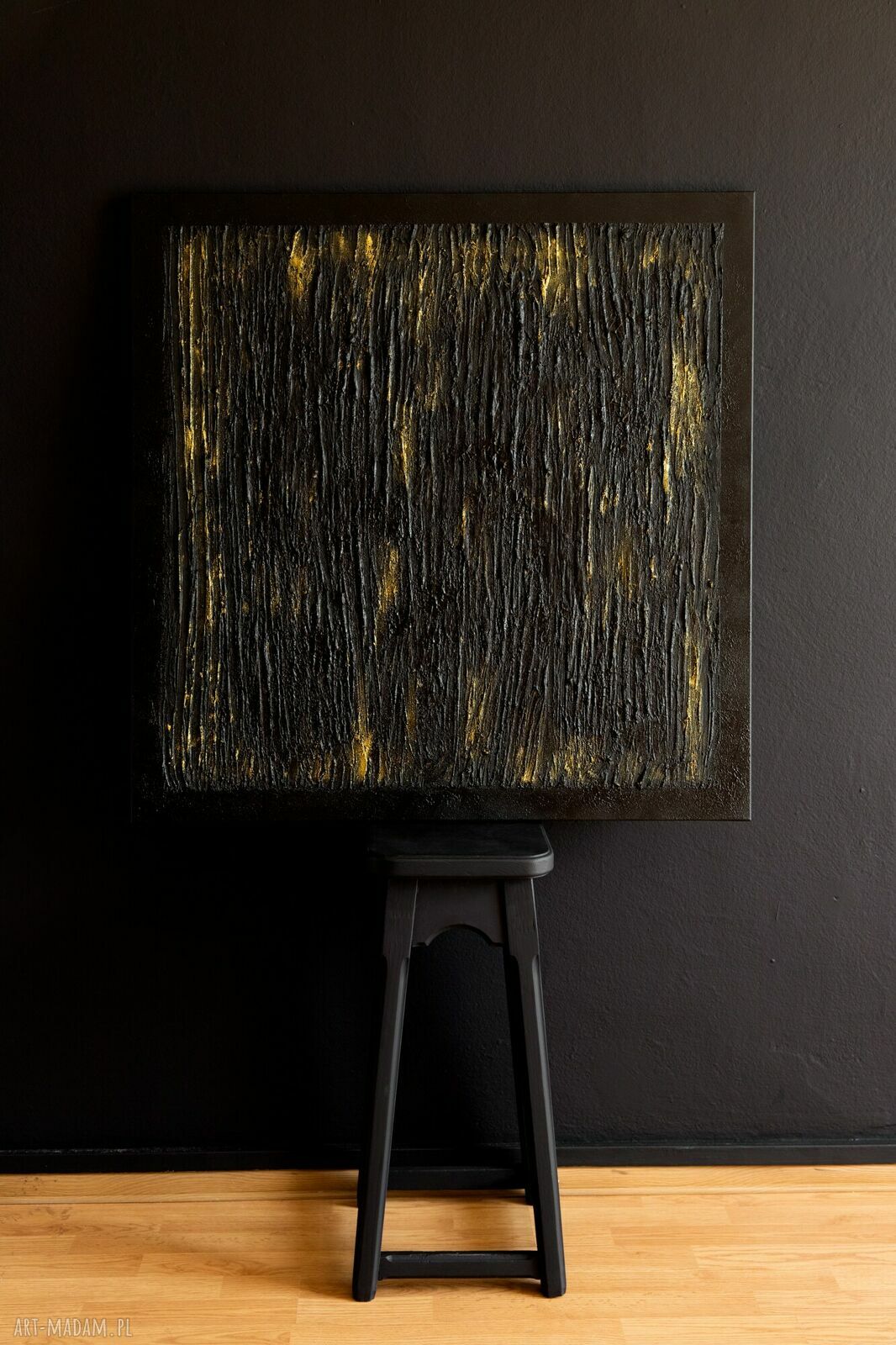 Duży obraz strukturalny 95x95 cm czarno-złoty do nowoczesnego wnętrza