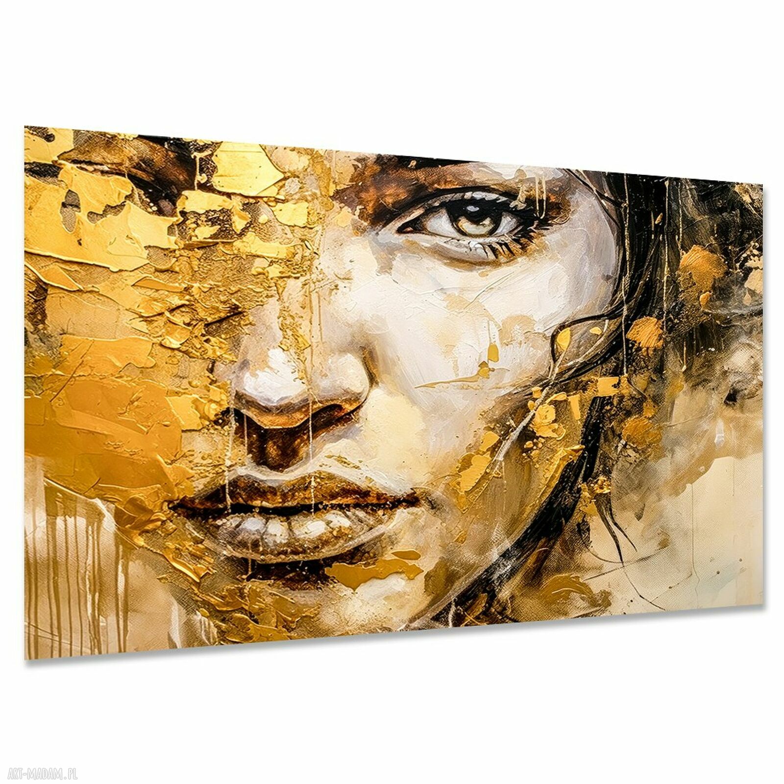 Duży obraz twarz kobiety 22 złoto beż premium canvas 120x80