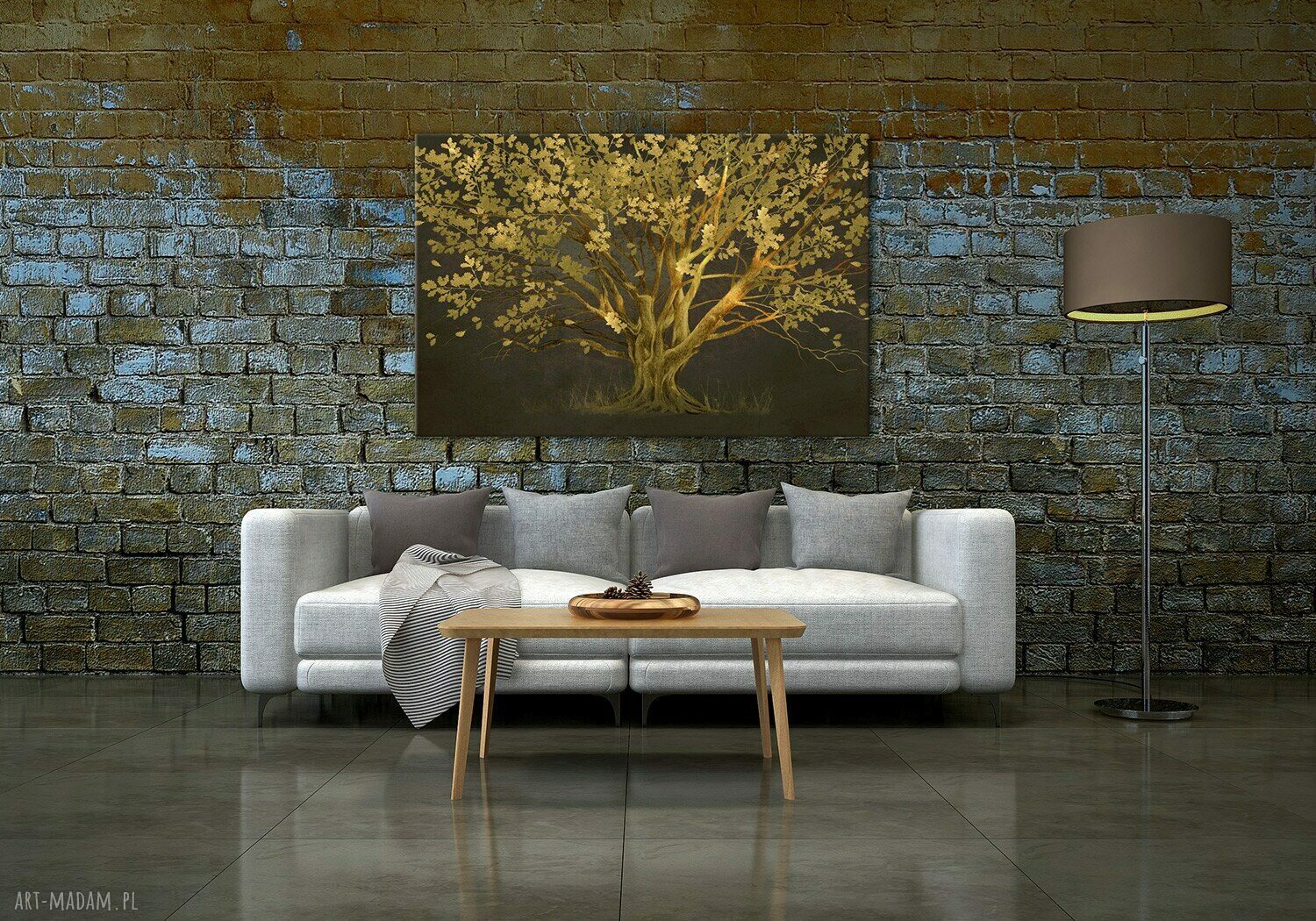 Duży obraz do salonu na płótnie - Drzewo w odcieniach złota 120x80 (Nowdeco)
