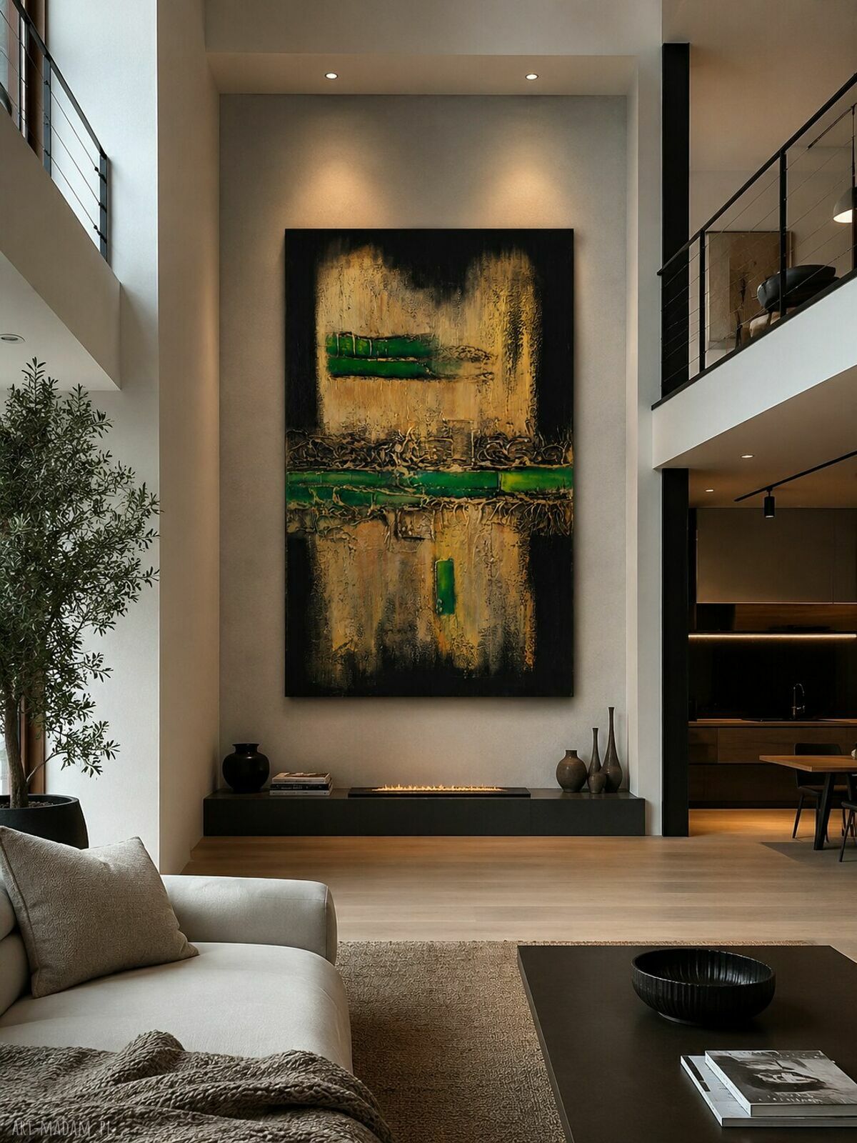 Duży obraz z reliefem 100x150 cm do salonu - ręcznie malowany, gotowy do zawieszenia