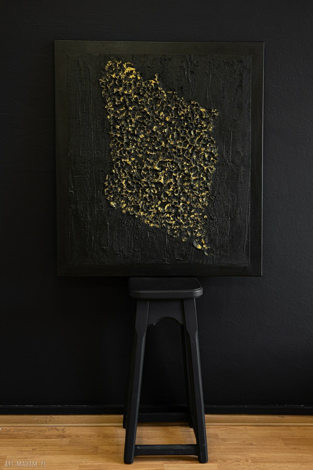 Duży czarno-złoty obraz strukturalny 90x80 cm