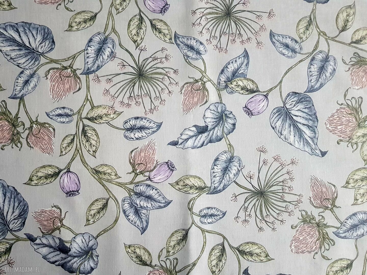 Duży obrus 150x190cm szary w kwiaty kopru nowy jak vintage
