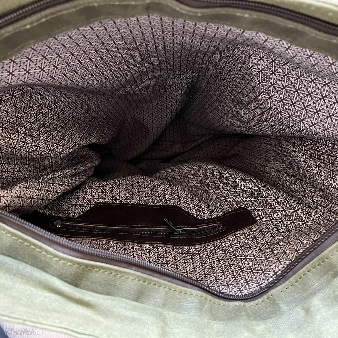 plecaki: Duży plecak ze skóry i bawełny woskowanej zielono brązowy. Vintage. HandMade