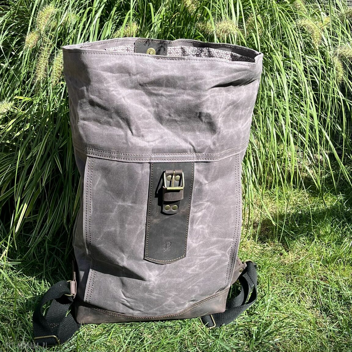 plecaki: Duży rolowany szary plecak z bawełny woskowanej Vintage. ręczne wykonanie