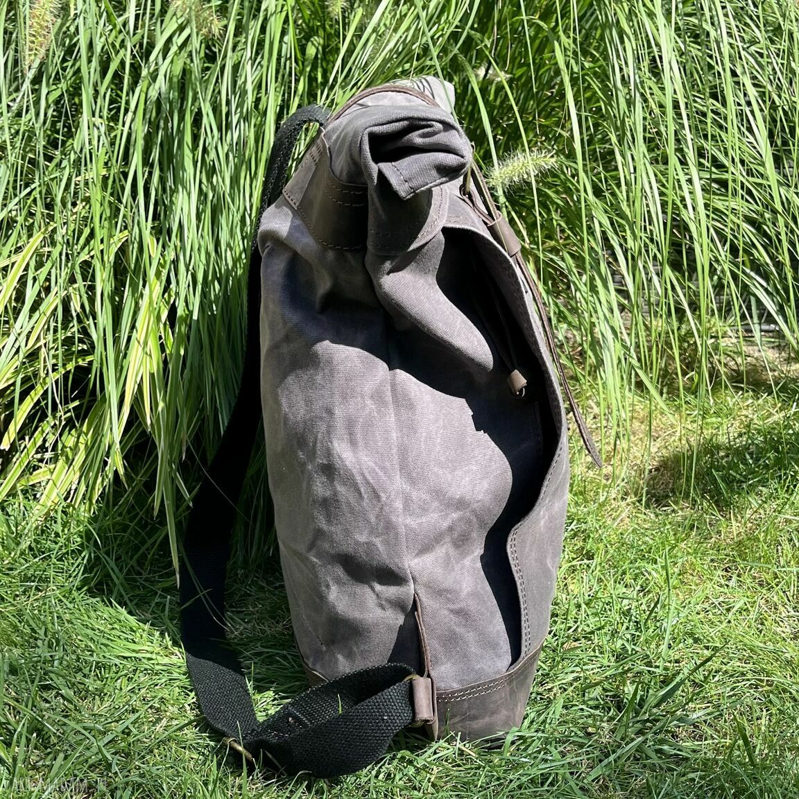 plecaki: Duży rolowany szary plecak z bawełny woskowanej Vintage. ręczne wykonanie