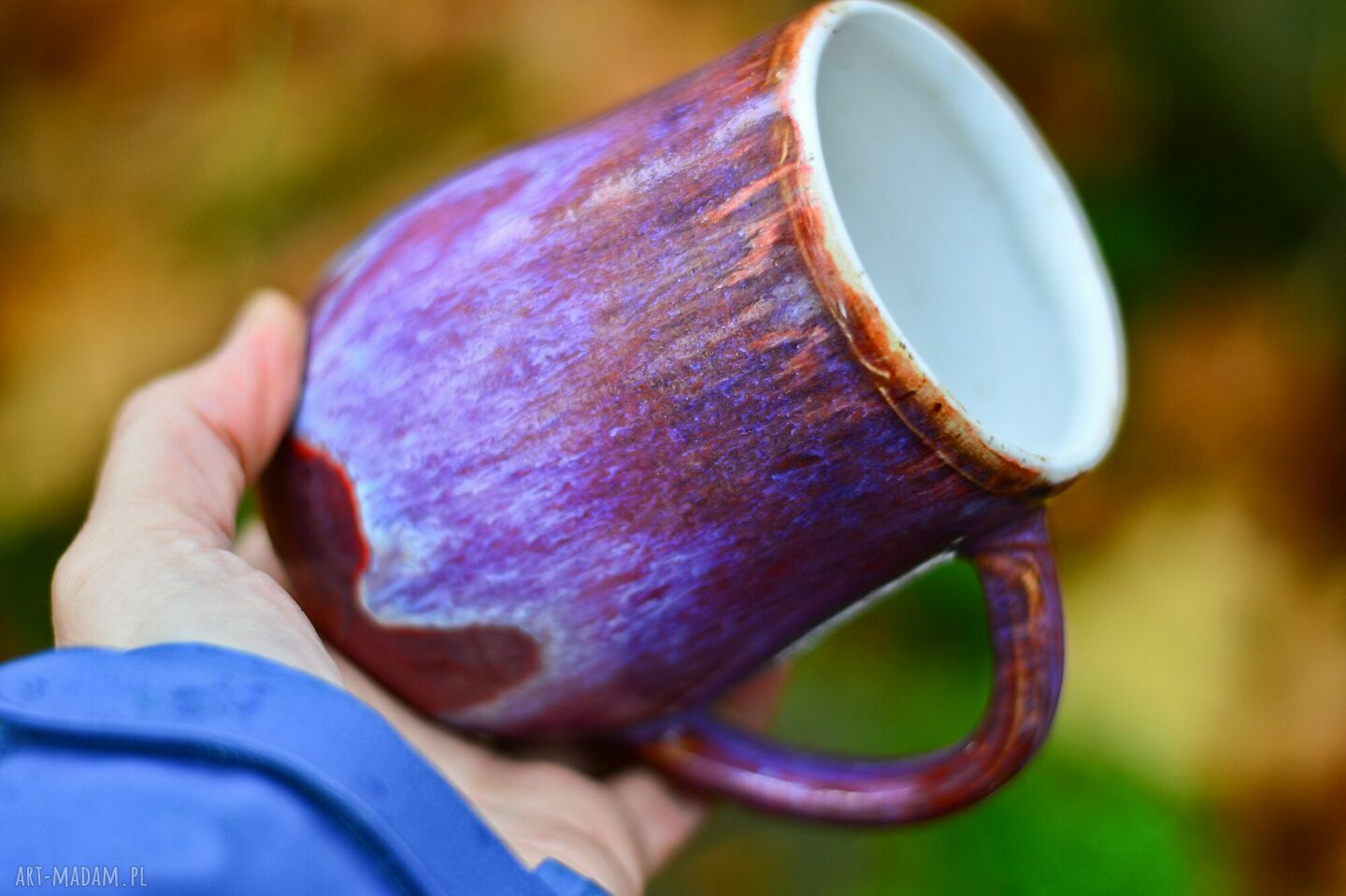 Duży kubek kamionkowy różowo-brązowy 420 ml