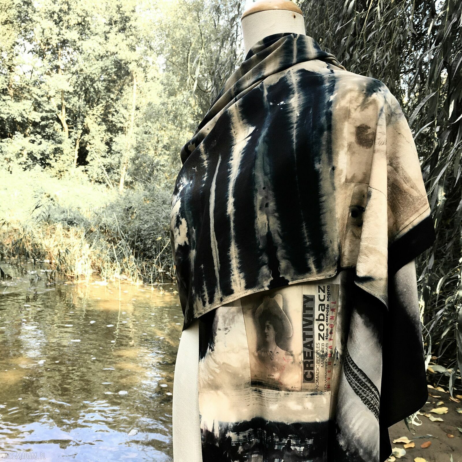Duży szal jedwabny CREATIVITY - krepa jedwabna 100% pure silk
