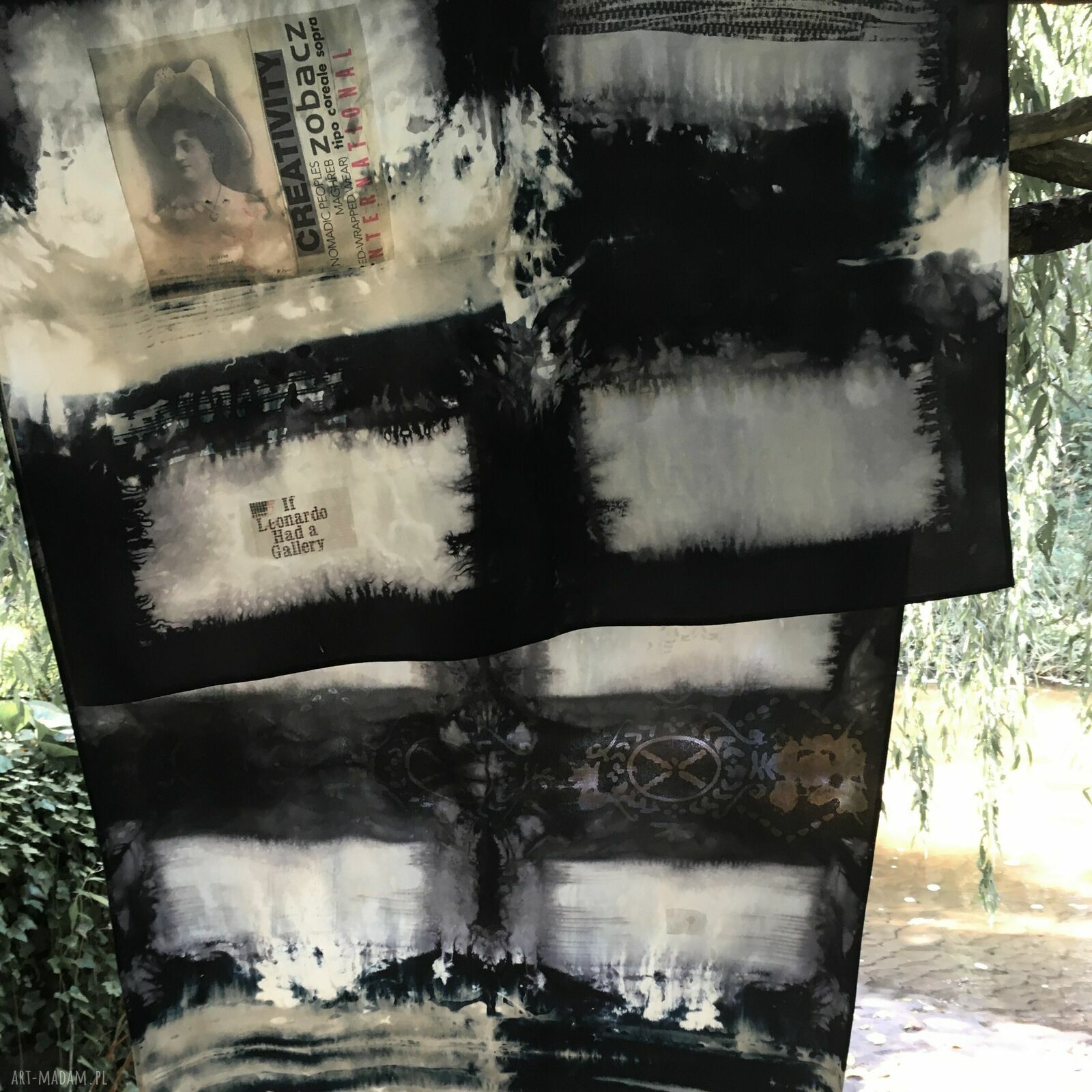 Duży szal jedwabny CREATIVITY - krepa jedwabna 100% pure silk
