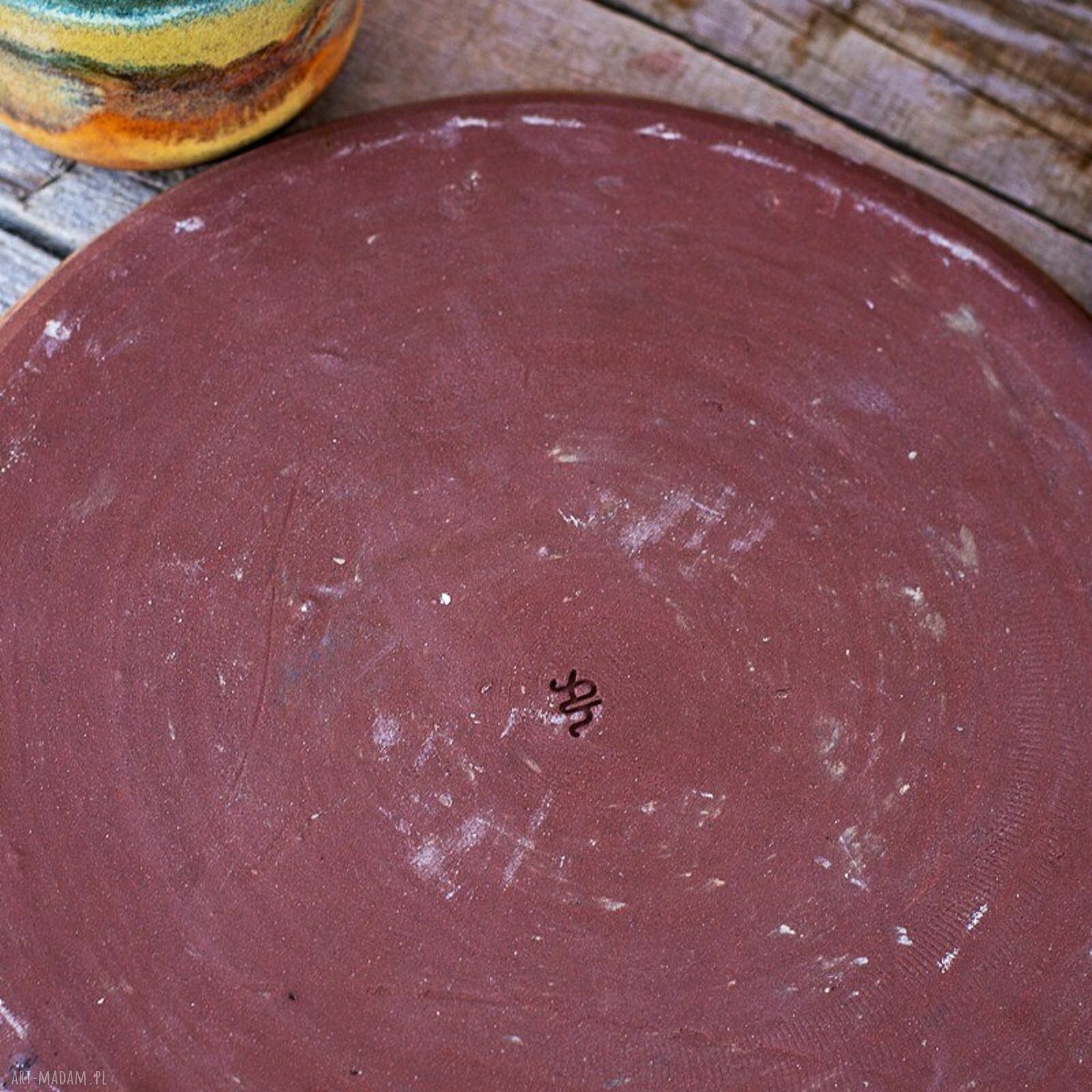 Duży talerz ceramiczny z 3 czarkami - rustykalna patera do serwowania