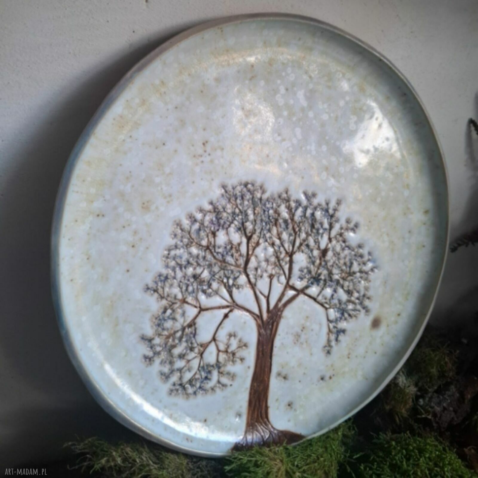 Duży talerz ceramiczny Kwitnące drzewo - ręcznie lepiony i użytkowy