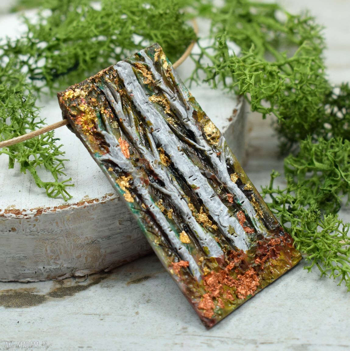 naszyjniki: Duży, unikatowy naszyjnik z brzozami Handmade