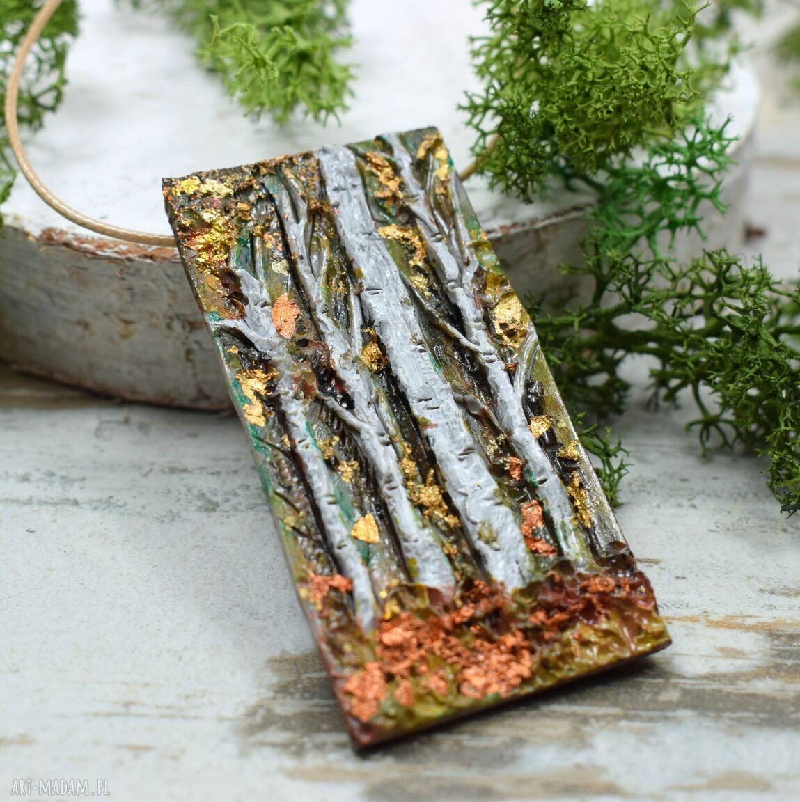 naszyjniki: Duży, unikatowy naszyjnik z brzozami Handmade