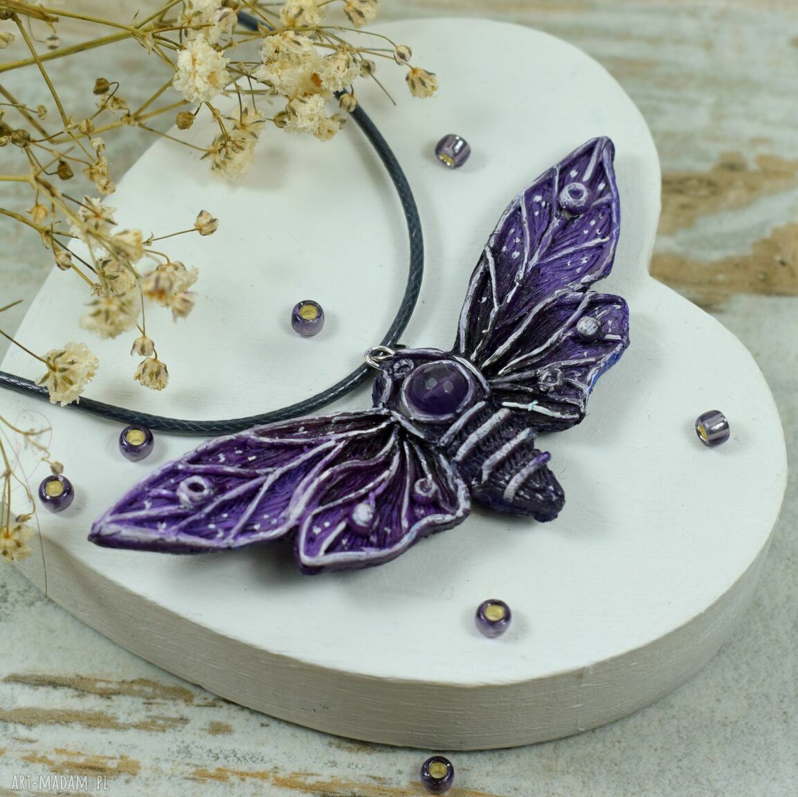 wisiorki: Duży wisiorek motyl z ametystem Hand Made