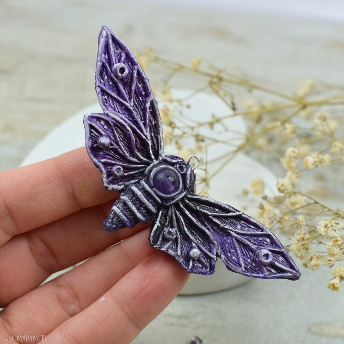 wisiorki: Duży wisiorek motyl z ametystem Hand Made