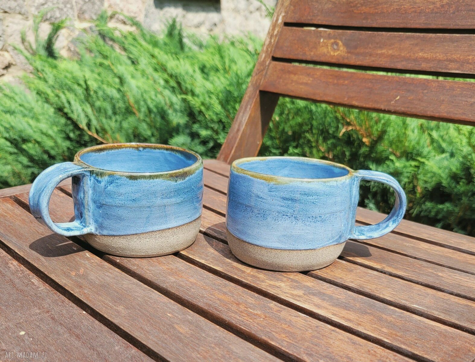 Dwa niebieskie kubki ceramiczne - zestaw na herbatę (handmade)