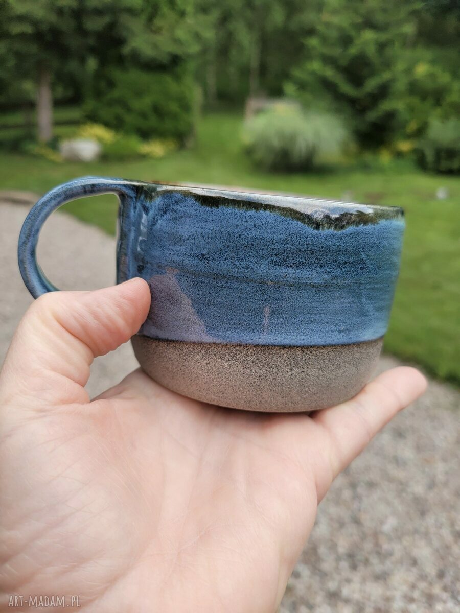 Dwa niebieskie kubki ceramiczne - zestaw na herbatę handmade
