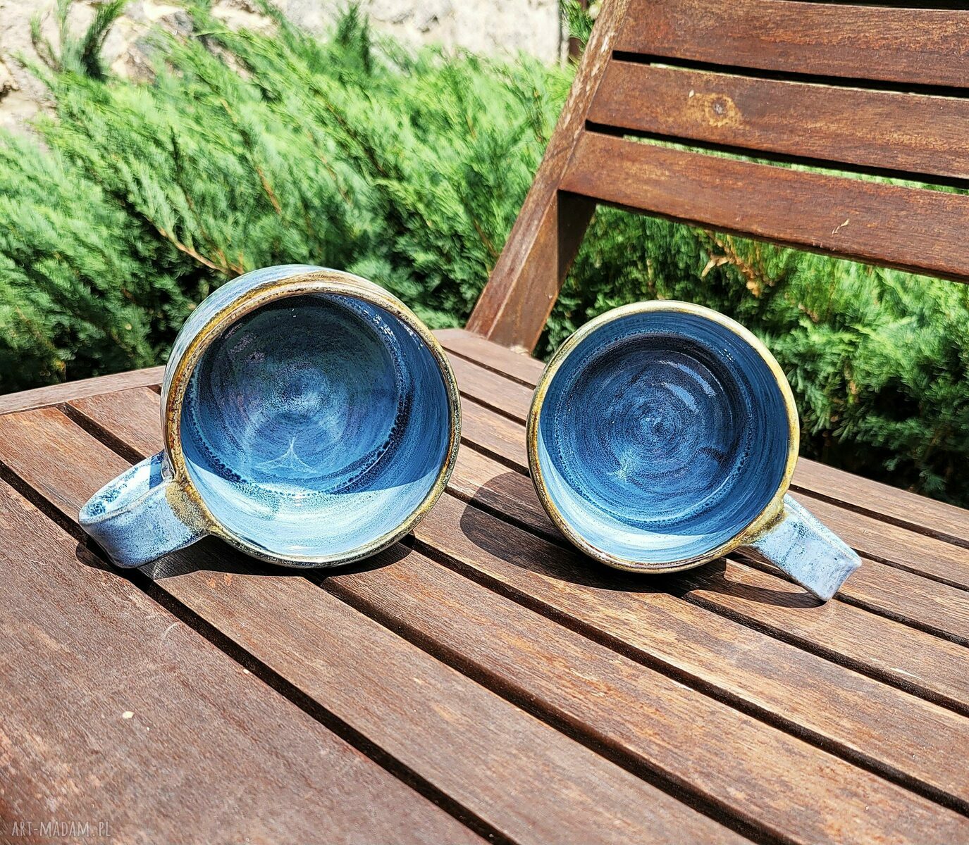 Dwa niebieskie kubki ceramiczne - zestaw na herbatę (handmade)