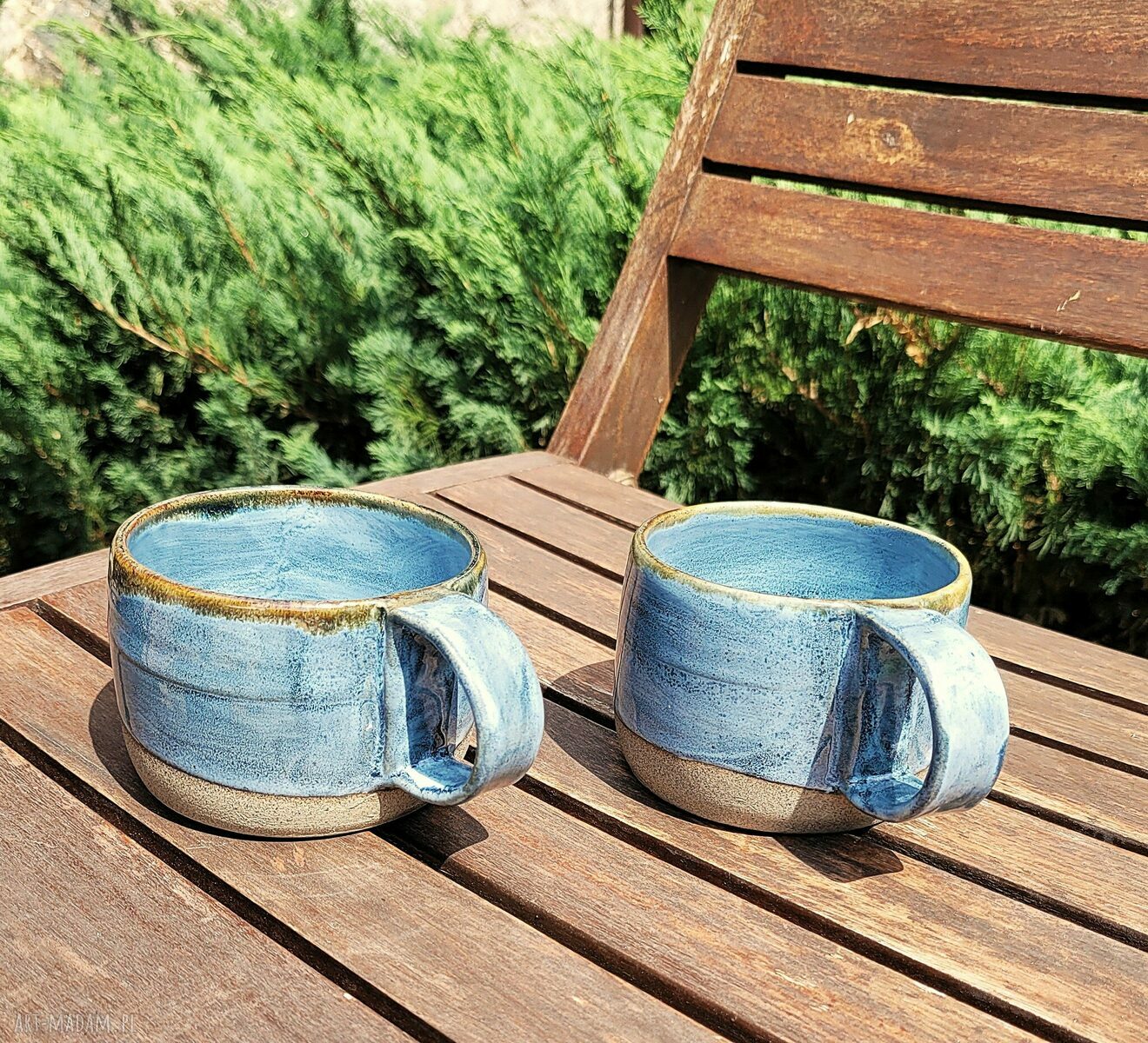 Dwa niebieskie kubki ceramiczne - zestaw na herbatę (handmade)