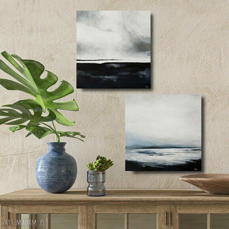 Dwa pejzaże akrylowe w kwadracie 40x40 cm (zestaw 2 szt.)