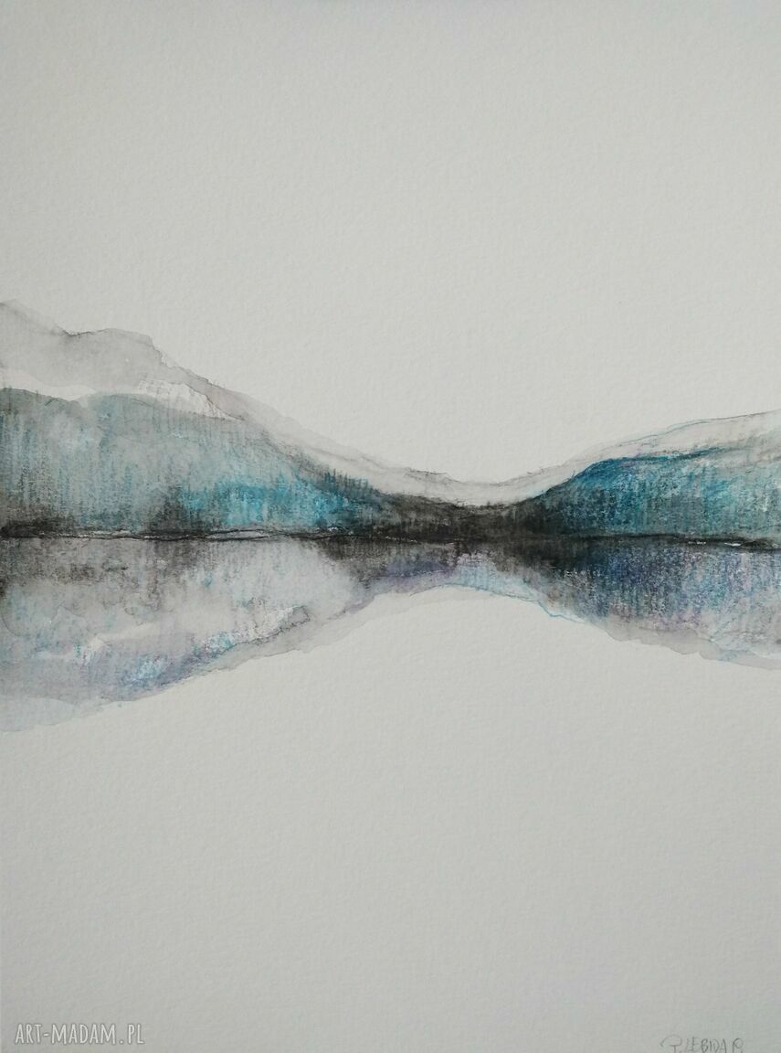 Abstrakcje - zestaw dwóch obrazów akwarelowych 28,2x21 cm (turkus i szarość)