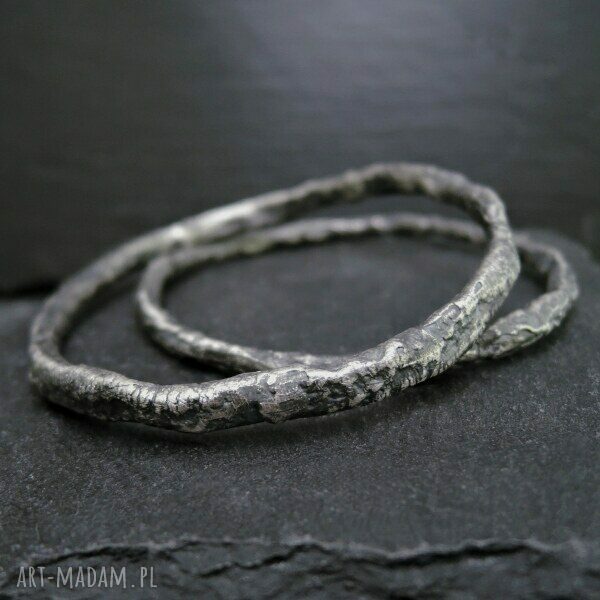 Masywna bransoleta bangle - dwie bransolety z oksydowanego srebra 925