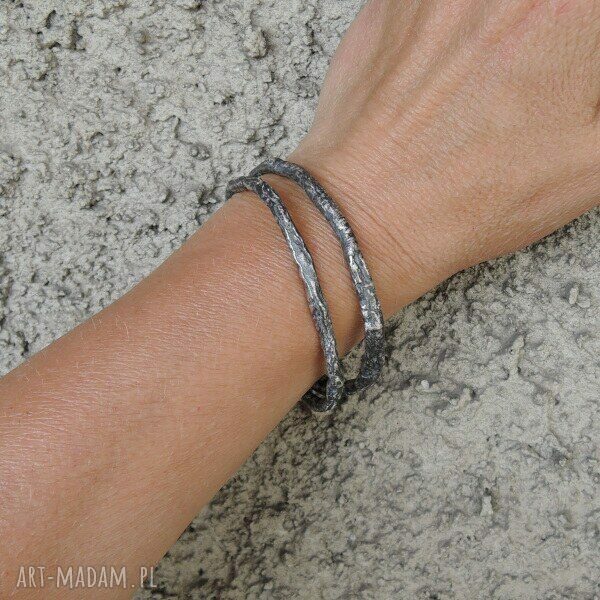 Masywna bransoleta bangle - dwie bransolety z oksydowanego srebra 925