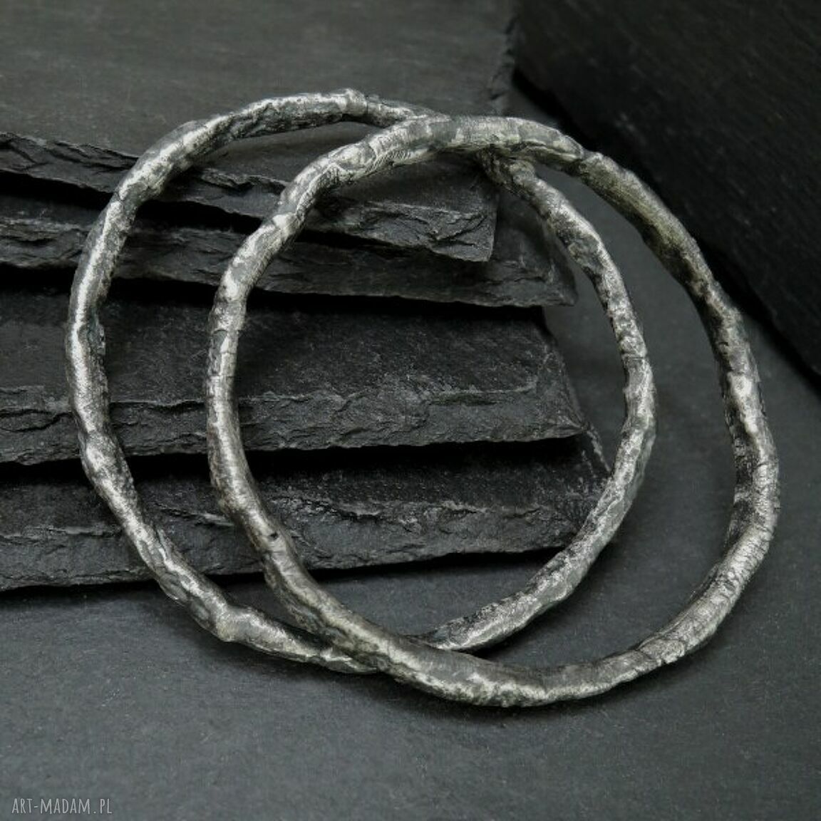 Masywna bransoleta bangle - dwie bransolety z oksydowanego srebra 925