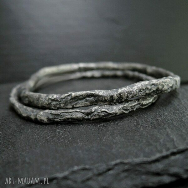 Masywna bransoleta bangle - dwie bransolety z oksydowanego srebra 925
