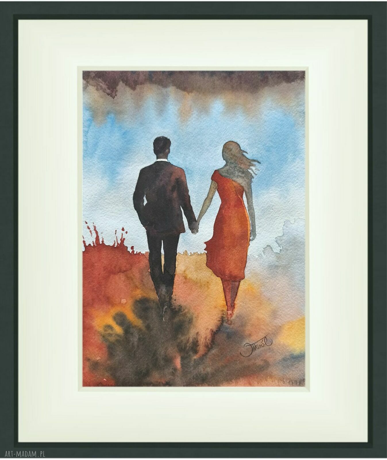 Dwie dusze, jeden horyzont - oryginalna akwarela 24 x 32 cm