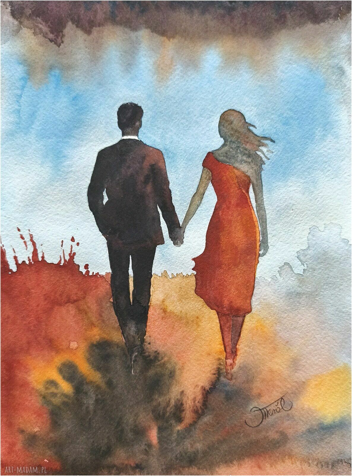 Dwie dusze, jeden horyzont - oryginalna akwarela 24 x 32 cm