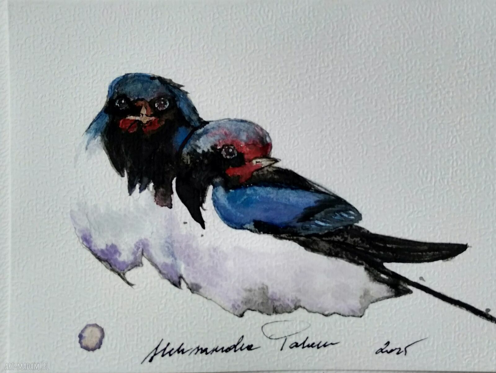 Dwie jaskółki - akwarela ptaki na papierze 250 g, 12 x 16 cm