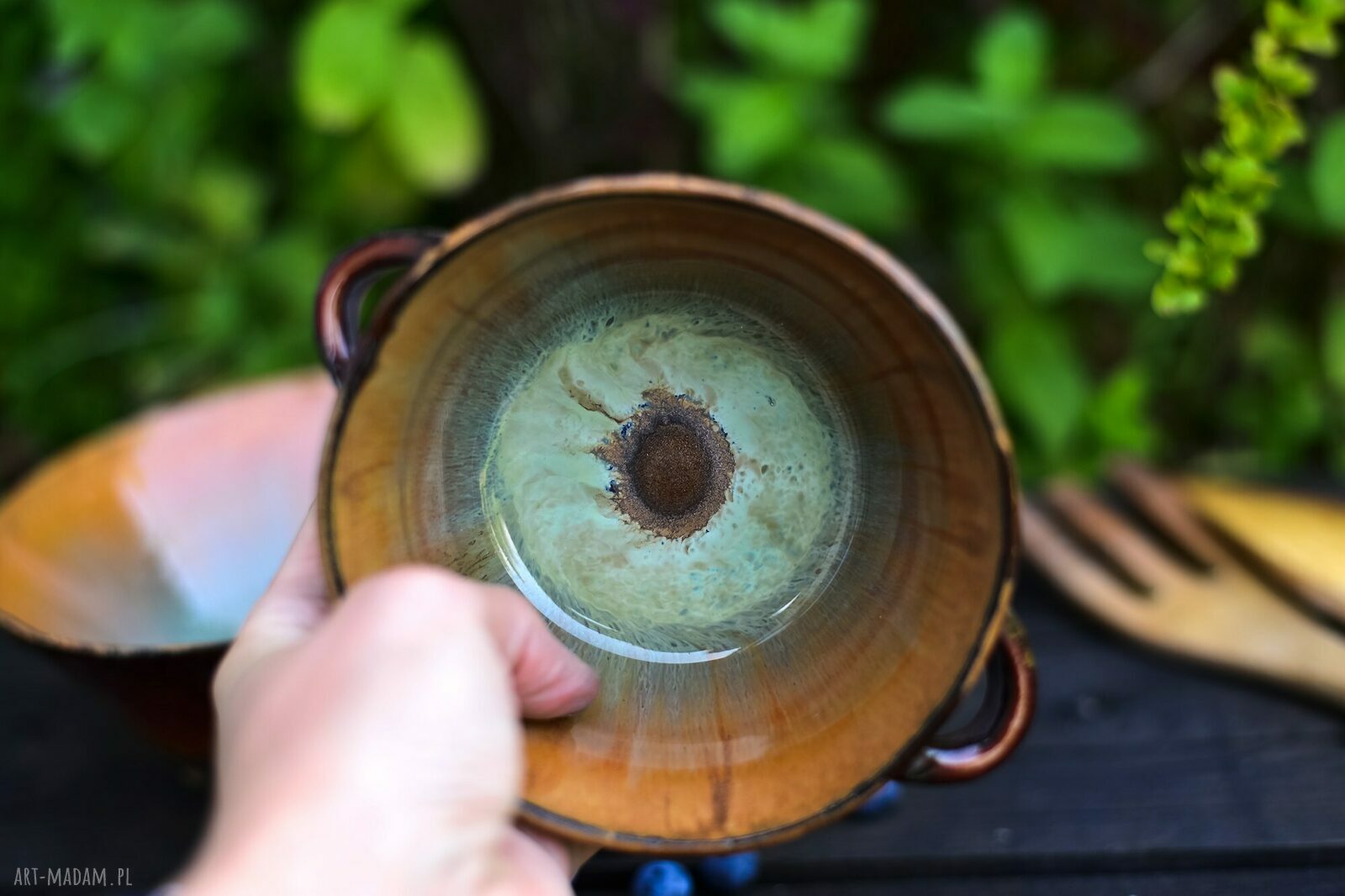 Dwie misy ceramiczne OGNISTA - brązowo-pomarańczowe, do serwowania