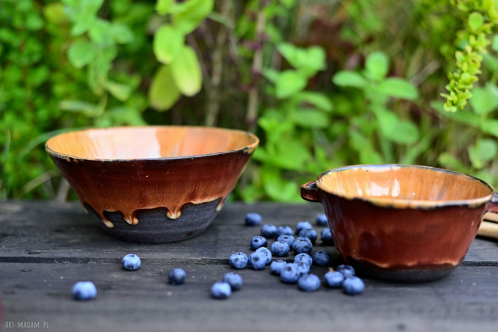 Dwie misy ceramiczne OGNISTA - brązowo-pomarańczowe, do serwowania