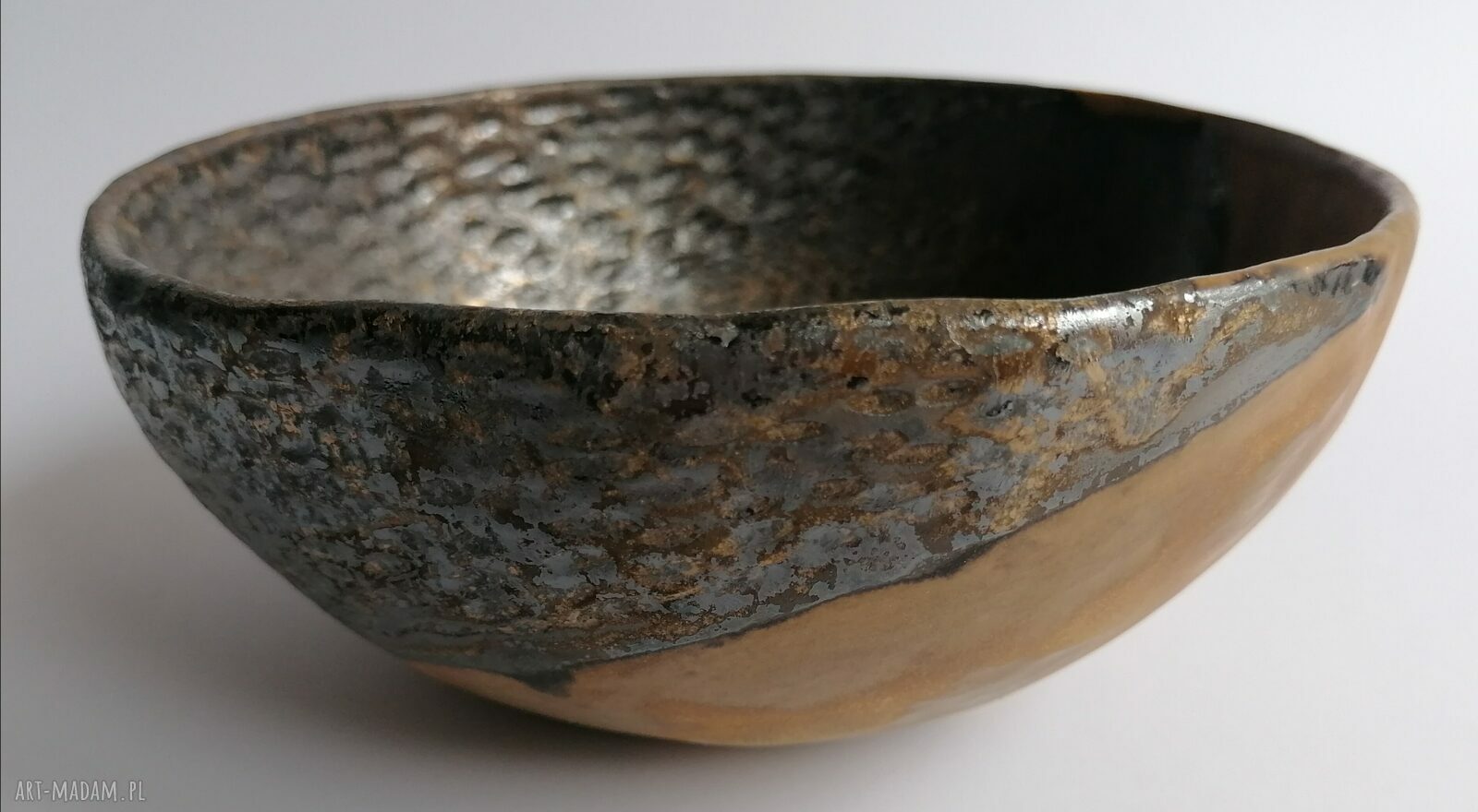 Dwie misy ceramiczne na bogato - miedź, złoto i srebro