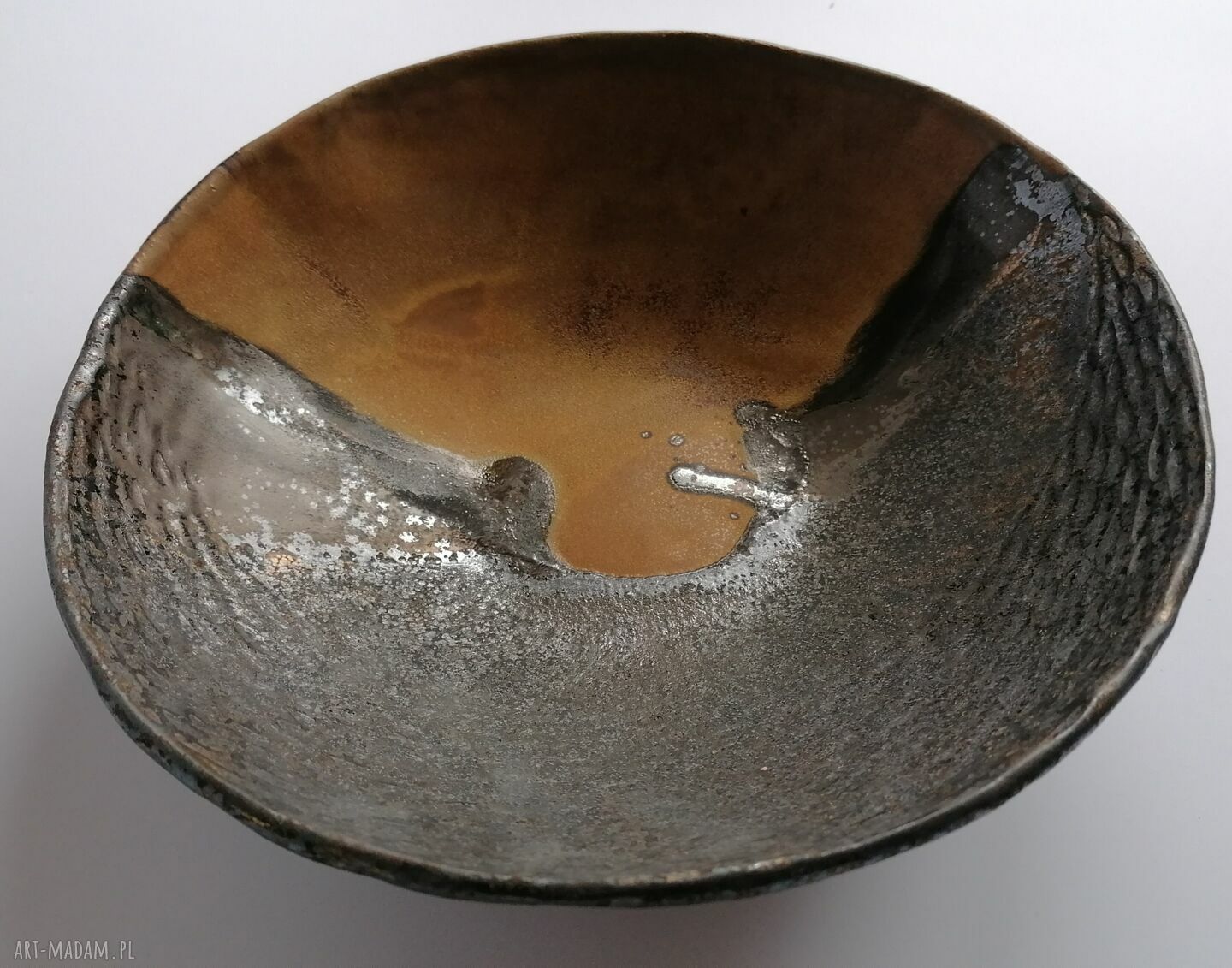 Dwie misy ceramiczne na bogato - miedź, złoto i srebro
