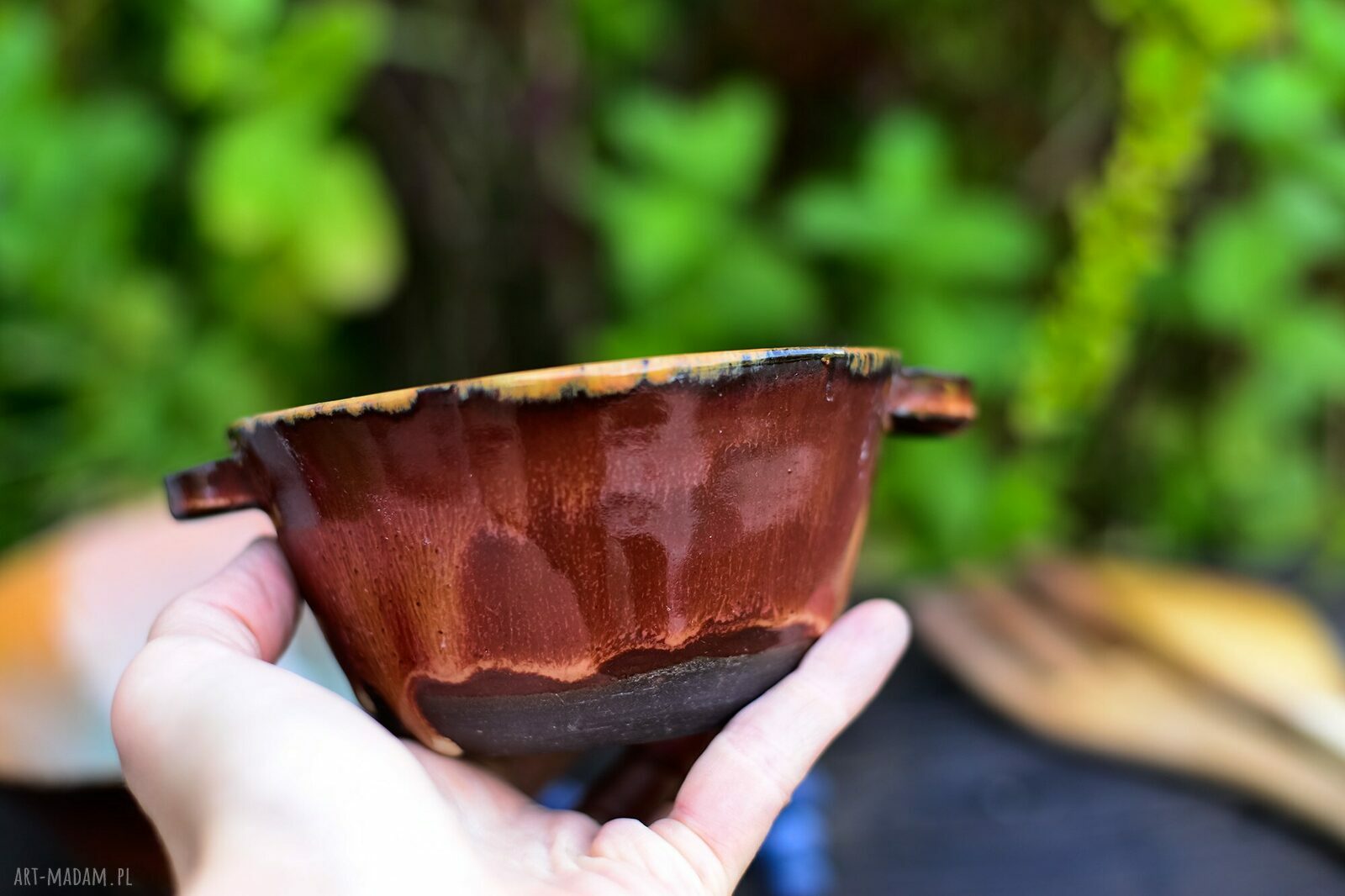 Dwie misy ceramiczne OGNISTA - brązowo-pomarańczowe, do serwowania