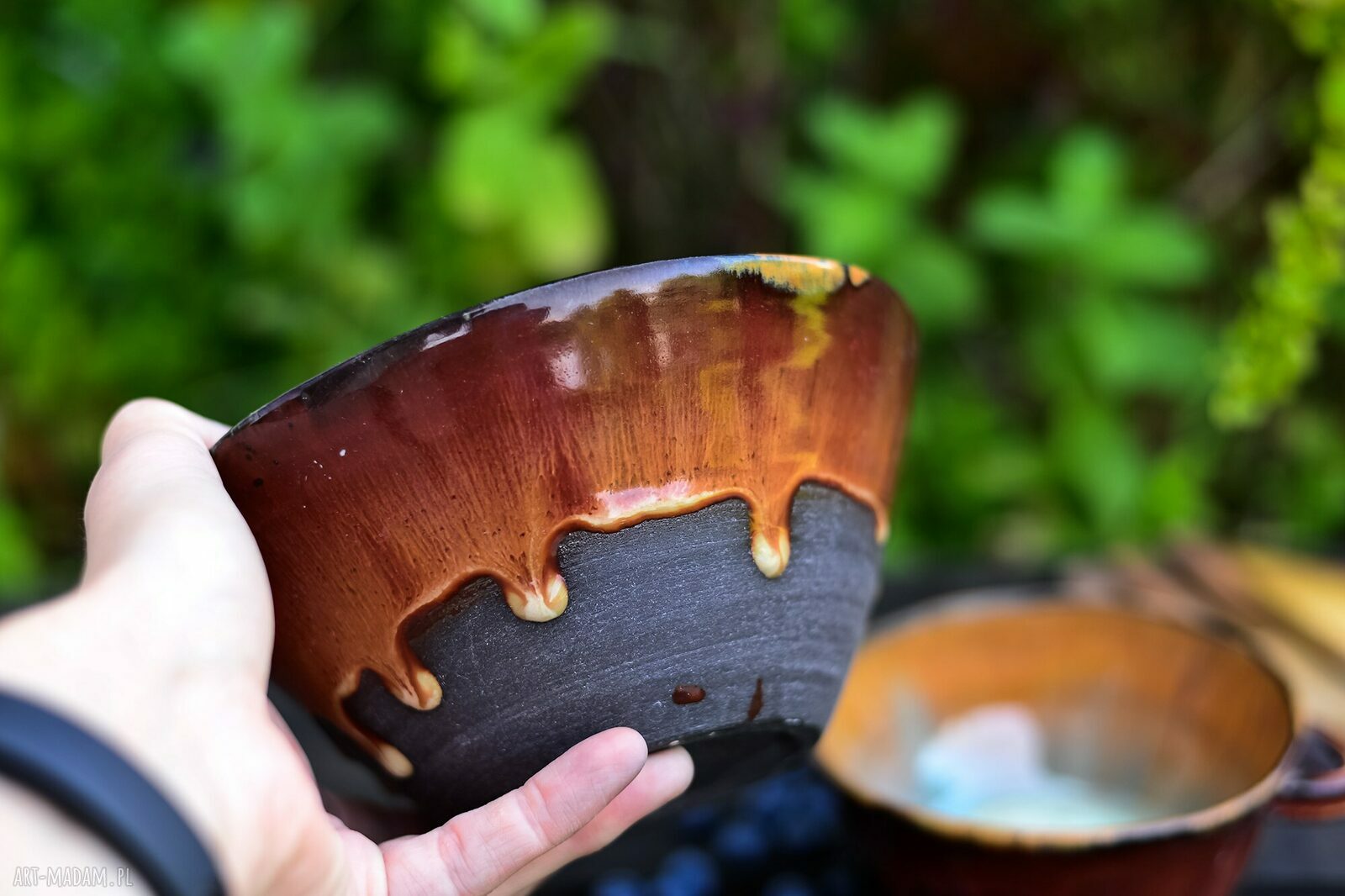 Dwie misy ceramiczne OGNISTA - brązowo-pomarańczowe, do serwowania