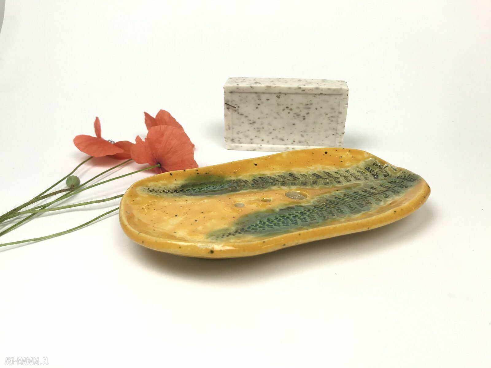 Mydelniczka ceramiczna "Dwie paprotki" - ręcznie robiona