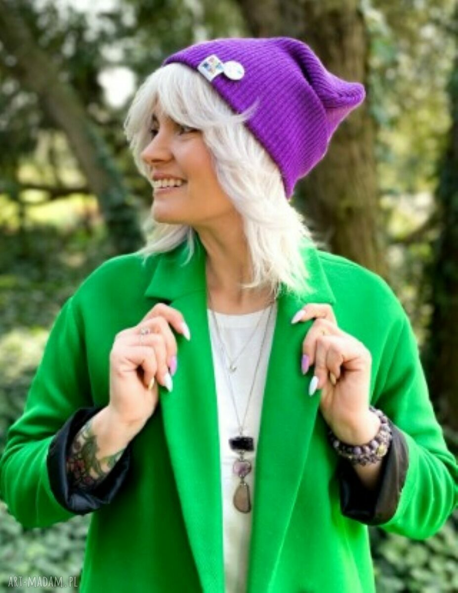 Czapka dwustronna beanie fioletowa z kolorowym logo