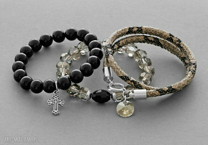 bransoletki: Smoky crystals with black point. hand made