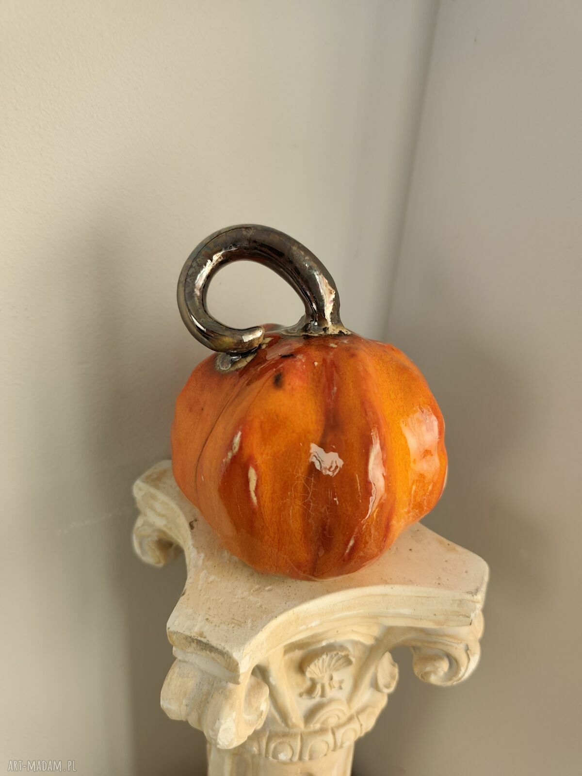 Dynia ceramiczna z ogonkiem 12 cm - jesienna ozdoba handmade