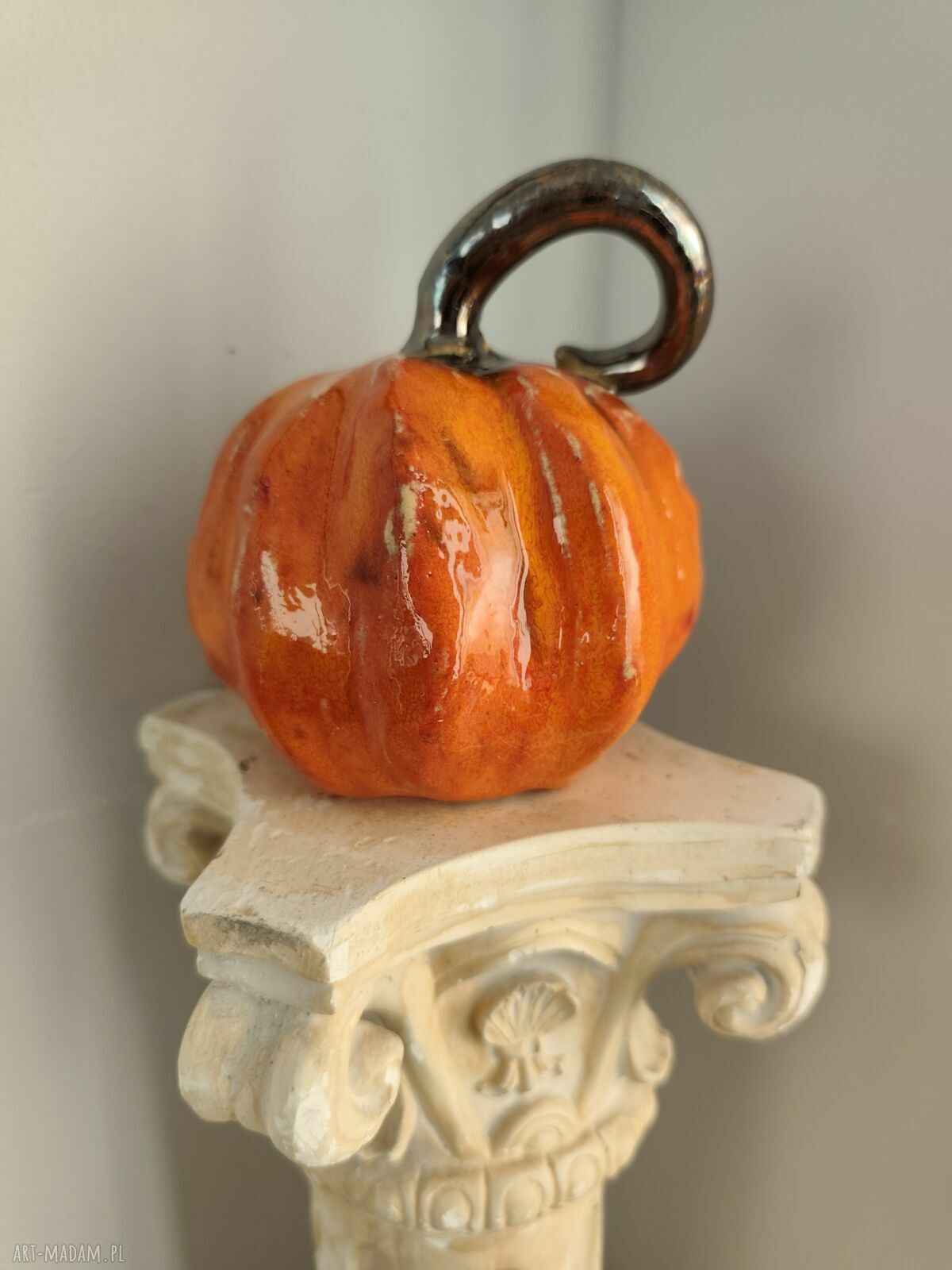 Dynia ceramiczna z ogonkiem 12 cm - jesienna ozdoba handmade