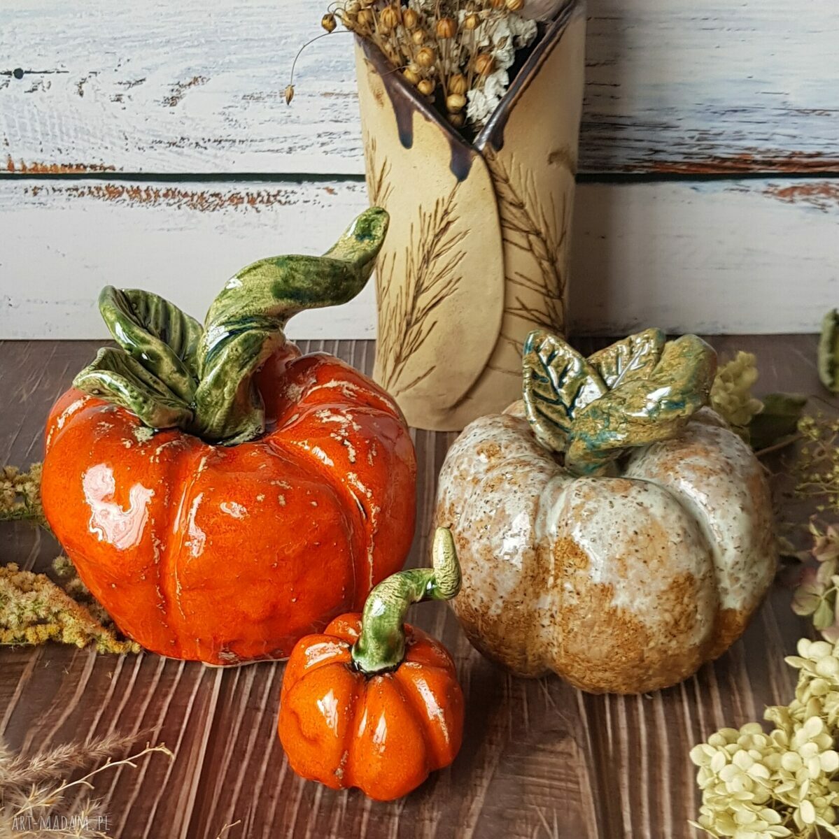 Ceramiczna dynia Badura - ręcznie lepiona dekoracja na jesień i Halloween