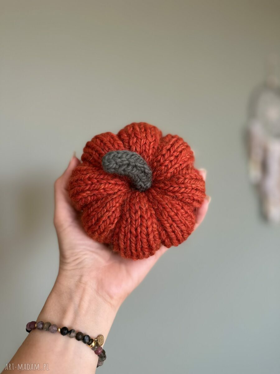 Jesienna dynia ozdobna handmade rozmiar L - wełniana dekoracja do domu