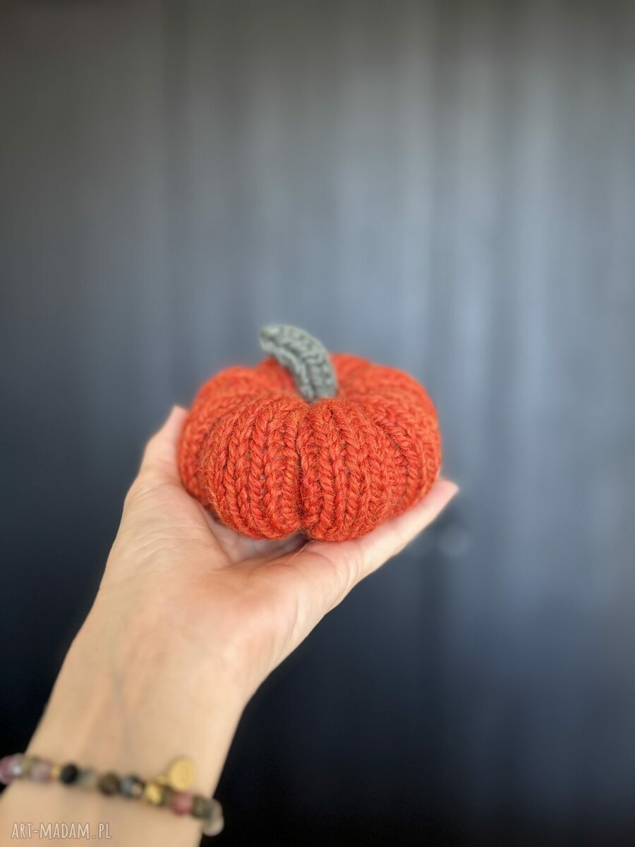 Jesienna dynia ozdobna handmade rozmiar L - wełniana dekoracja do domu