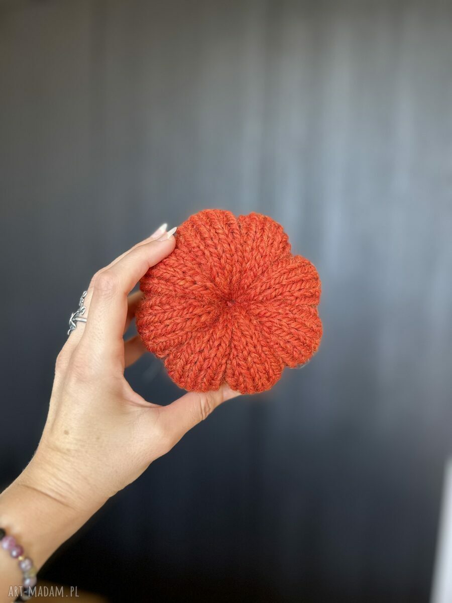 Jesienna dynia ozdobna handmade rozmiar L - wełniana dekoracja do domu